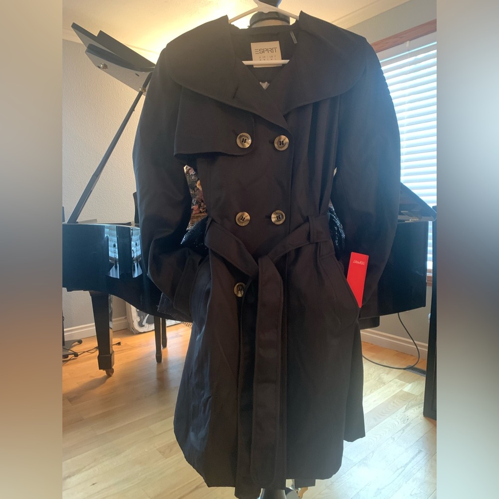 NWT ESPRIT belted black trench coat Sz medium